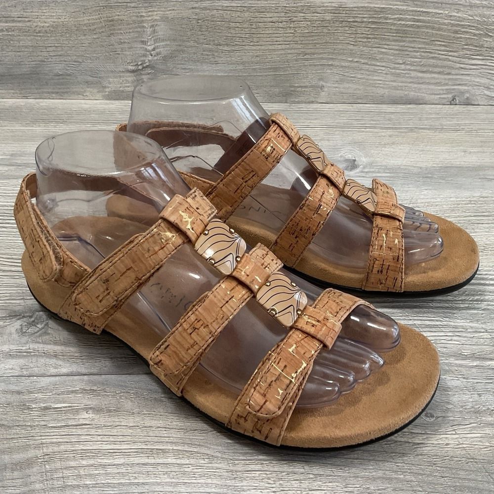 Vionic Women's 44 Amber Slip On Leather Slide Sandals TVW1275 Beige Size 7